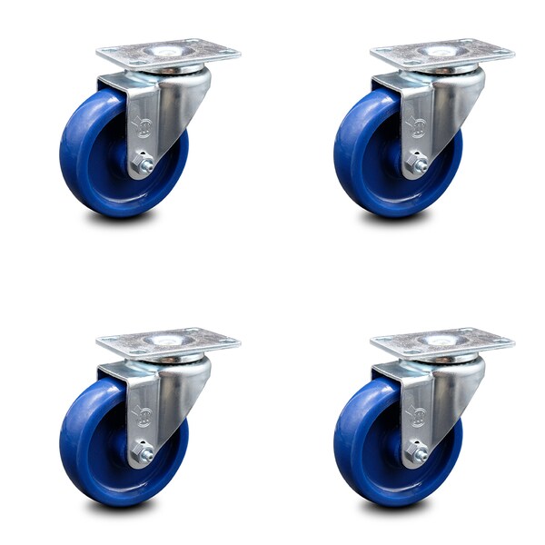 Service Caster 4 Inch Solid Polyurethane Wheel Swivel Top Plate Caster Set SCC-20S414-SPUS-4 - main
